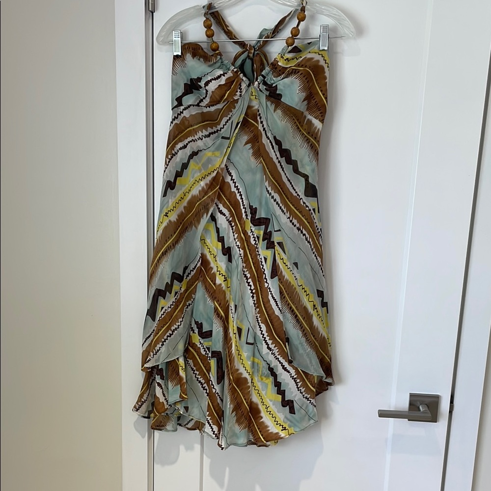 Donna Ricco Asymmetrical Brown and Cream Sundress